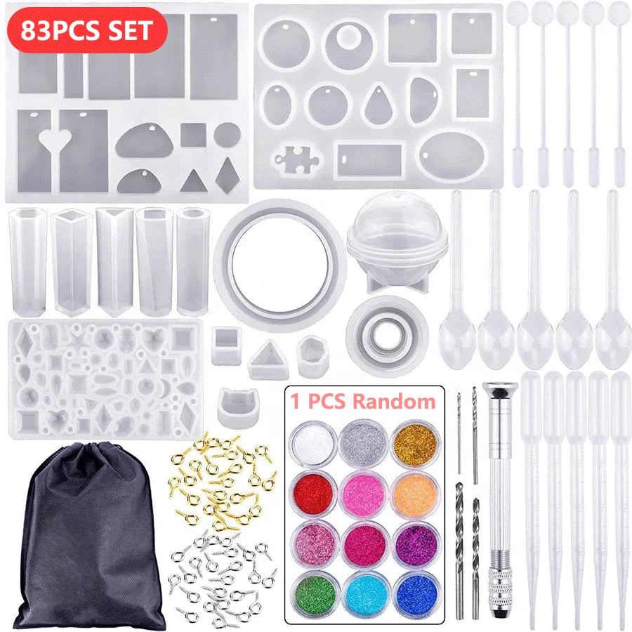 Diy Crystal Glue Jewelry Mold 83 Pcs Set Tools With Storage Bag Screw Drill for Craft Jewelry Necklace Bracelet Making Pendant