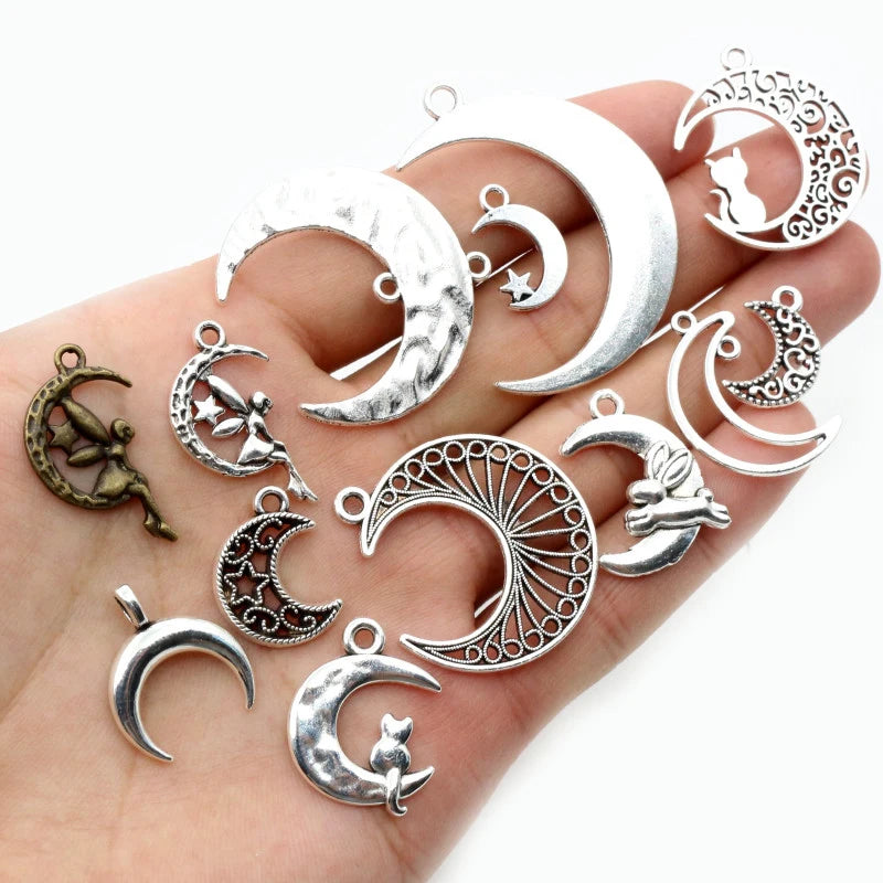 Multi-styles Antique Silver Plated Bronze Moon Charms Metal Alloy Pendant DIY Charms DIY Jewelry Making Findings