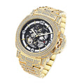MISSFOX Luxury Skeleton Mechanical Automatic Watch Gold Bling Hip Hop Full Diamond Iced Out Watches Men Wrist