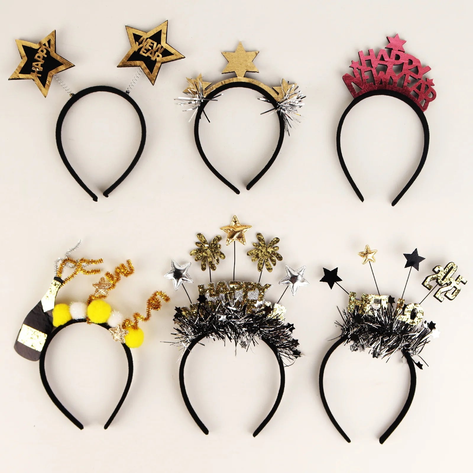 Pafu  New Year Hair Band Hair Accessories Gold Silver Glitter Star Sequin Hairhoop 2024Happy New Year Headband