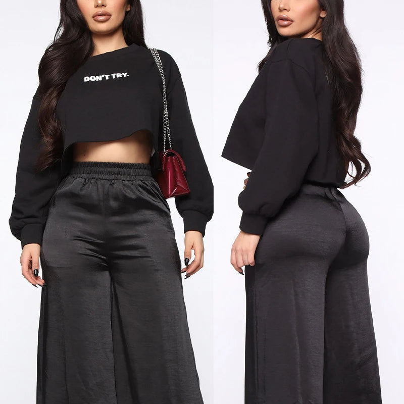 Women's Custom Logo Printed round Neck Short Open Navel Sweatshirt Autumn and Winter New Crop Casual Knitted Hoodies