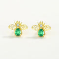 Cute Girl's Stud Wholesale 925 Sterling Silver Gold Plating Claw Setting Green Zircon Bee Stud Earring