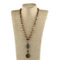 Women Wholesale Ethnic NecklaceJewelry Link Chain 8mm Tiger Eye Picture Jasper Necklace Stone Drop Charm Necklace