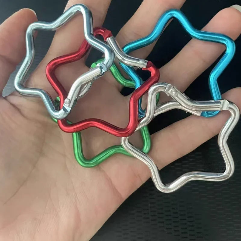 Colored Aluminum Keychain 50mm Five-pointed Star Carabiner Jewelry Pendant Snap Hook and Loop