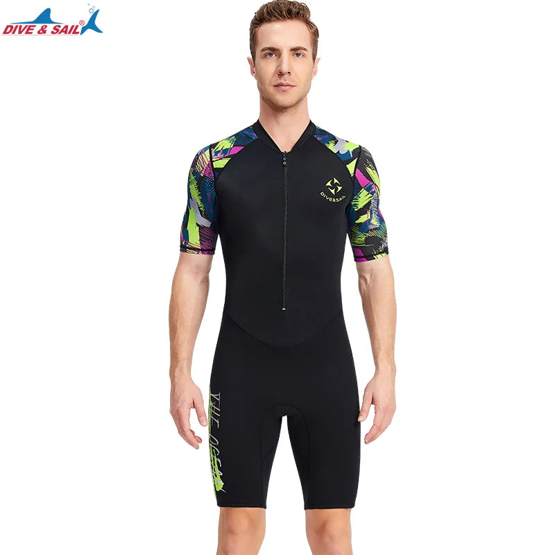 Wholesale DIVE&SAIL Men's 1.5MM Short Sleeve Neoprene/Nylon Wetsuit with Sun Protection for Adult Surfing & Diving-In-Stock
