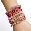 Women 5pc Stretch Natural Gemstone Female Crystal  Elastic Stack Bracelets Sets Handmade Leopard Horsehair Leather Bracelet Set