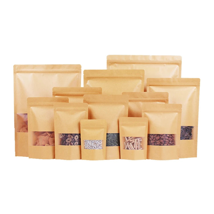 Matte Clear Window Craft Flat Bottom Zip Lock Stand up Pouches/coffee Food Packaging/kraft Paper Packing Bags