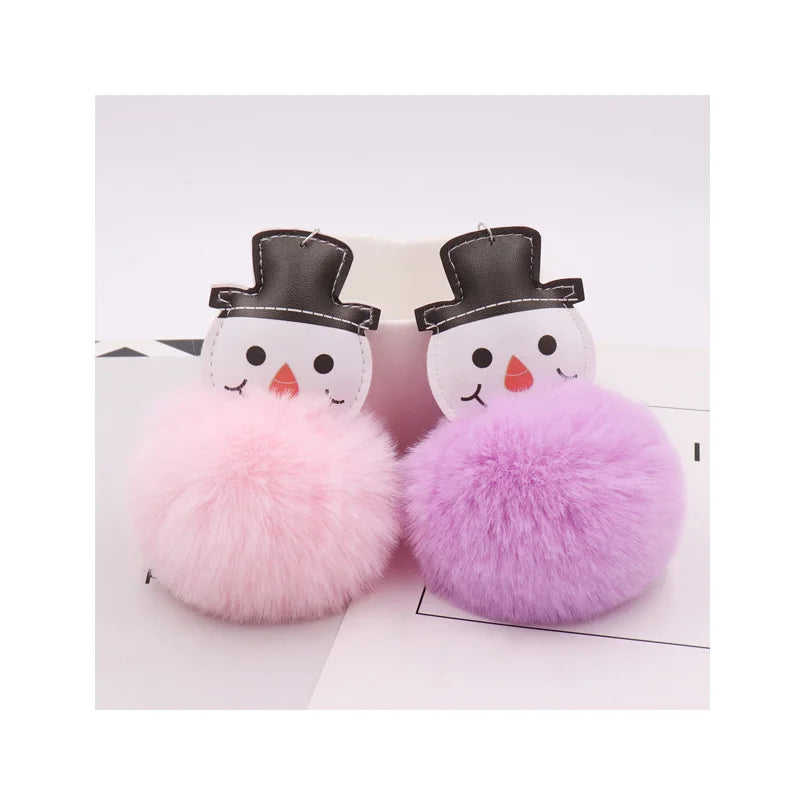 Promotional Cute Snowman Key Chain Pompom Plush Fur Ball Christmas Gift Keychain Wholesale