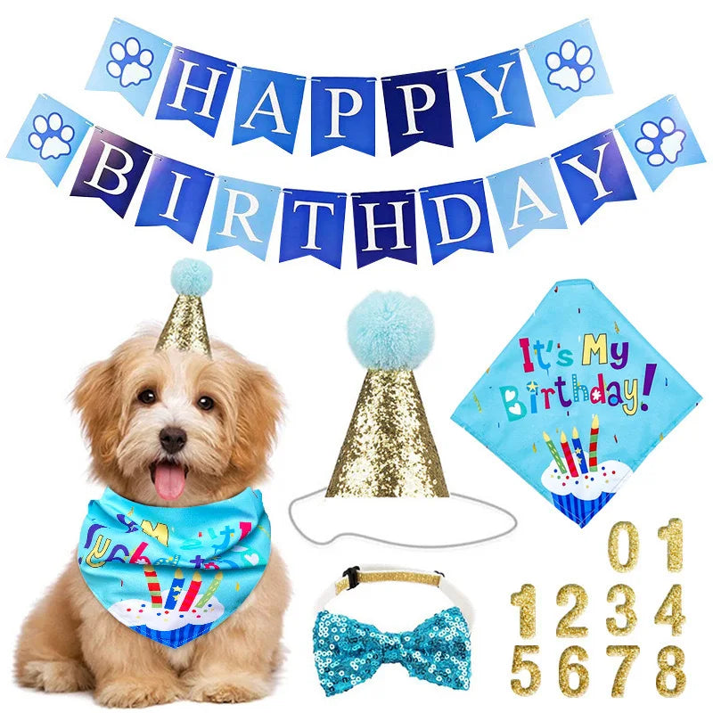 Wholesale Dog Birthday Bandana Triangle Cute Scarf Set Banner Balloons Decorations Pet Dog Birthday Party Accessories Supplies