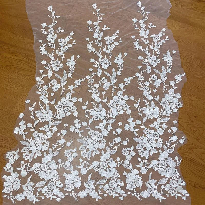 High-density Embroidered Lace Fabric Polyester Plant Flower White 3D 135cm Width Wedding Dress DIY Accessories Bridal Fabric