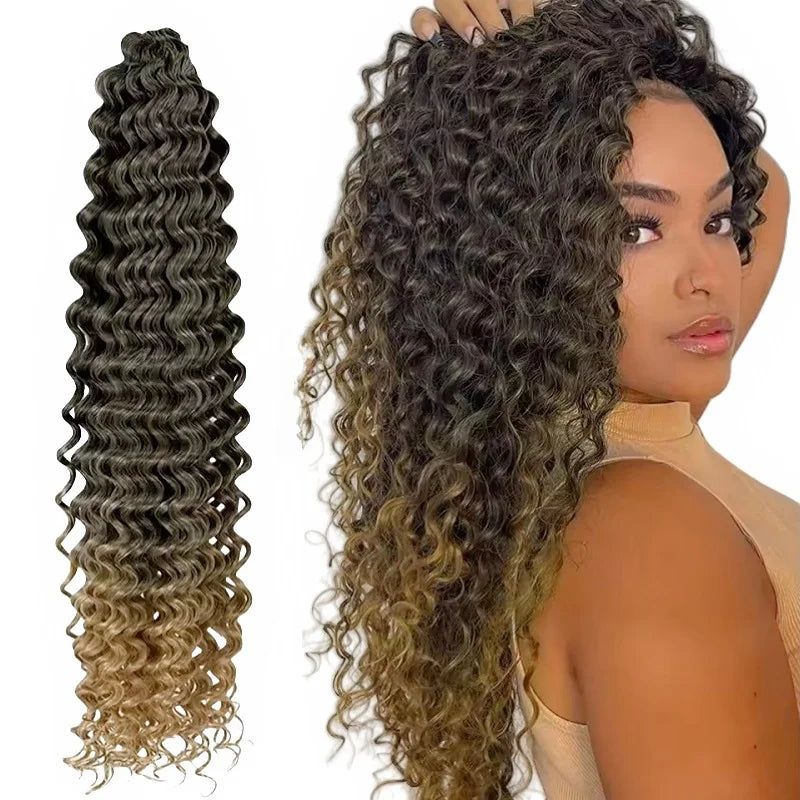 30Inch Curl Hair Water Wave Twist Crochet Hair Fashionable Ombre Blonde Braiding Hair Deep Curly Wig Braid African