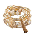 New Style Bohemian Bracelet Leaf Pendant Tassel Set of 4 Bracelets Fashion Women Jewelry