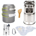 Green Camping Cookware Mess Kit Backpacking Pot Gear Pans Set Kitchen Equipment Accessories for Camp Cooking