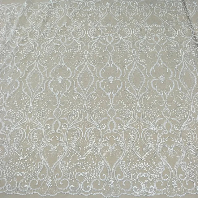 Factory Polyester Fabric Embroidery Mesh Lace Fabric Sequins Glitter Embroidery Wedding Dress  Lace Fabric