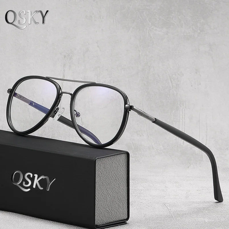 2026 Qsky New Styles Men Eyeglasses Double Bridge Men Computer Glasses Ready Stock Cheap Price Anti Blue Light Glasses for Men