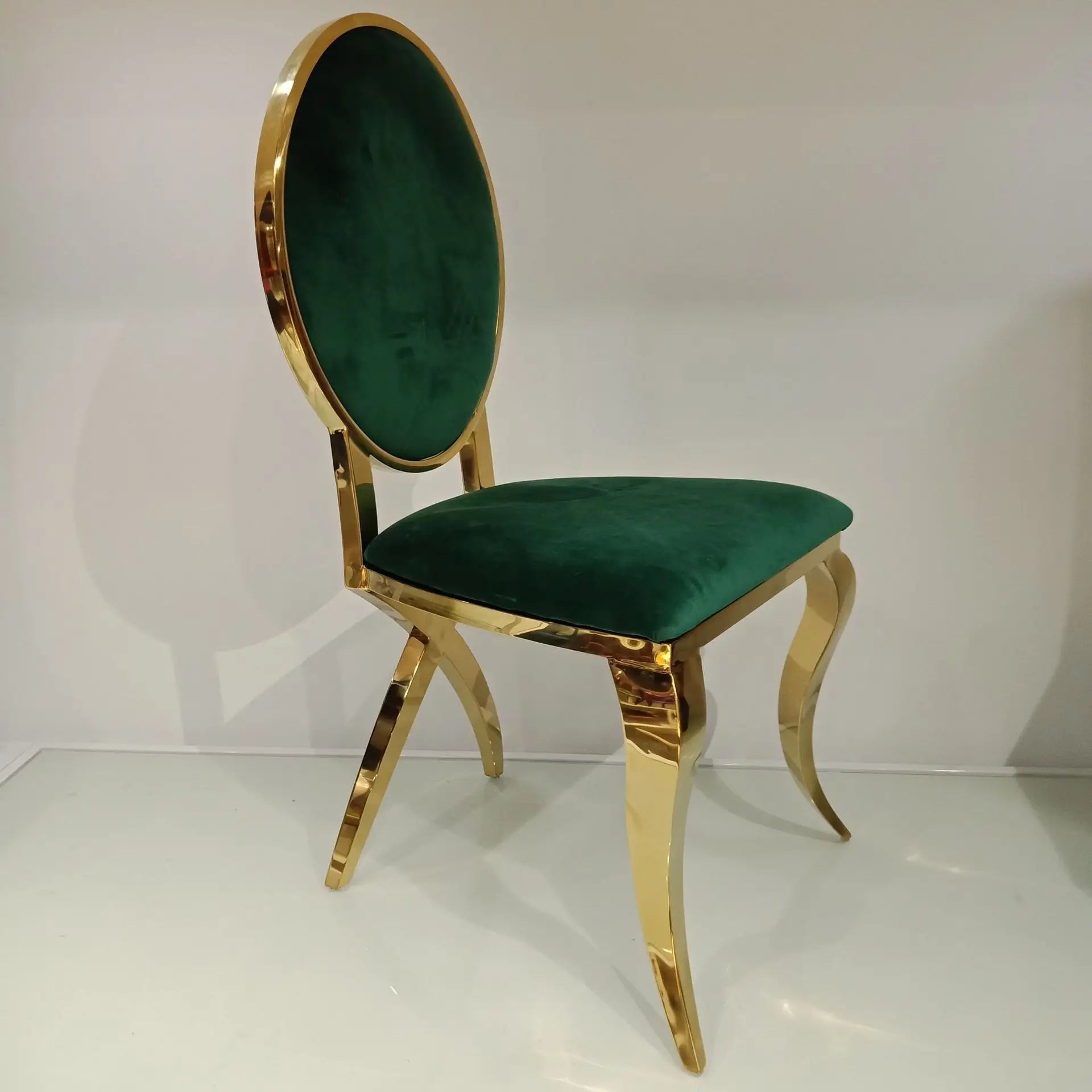 Luxury Golden Stainless Steel Event Wedding Chairs Royal Green Velvet Chairs