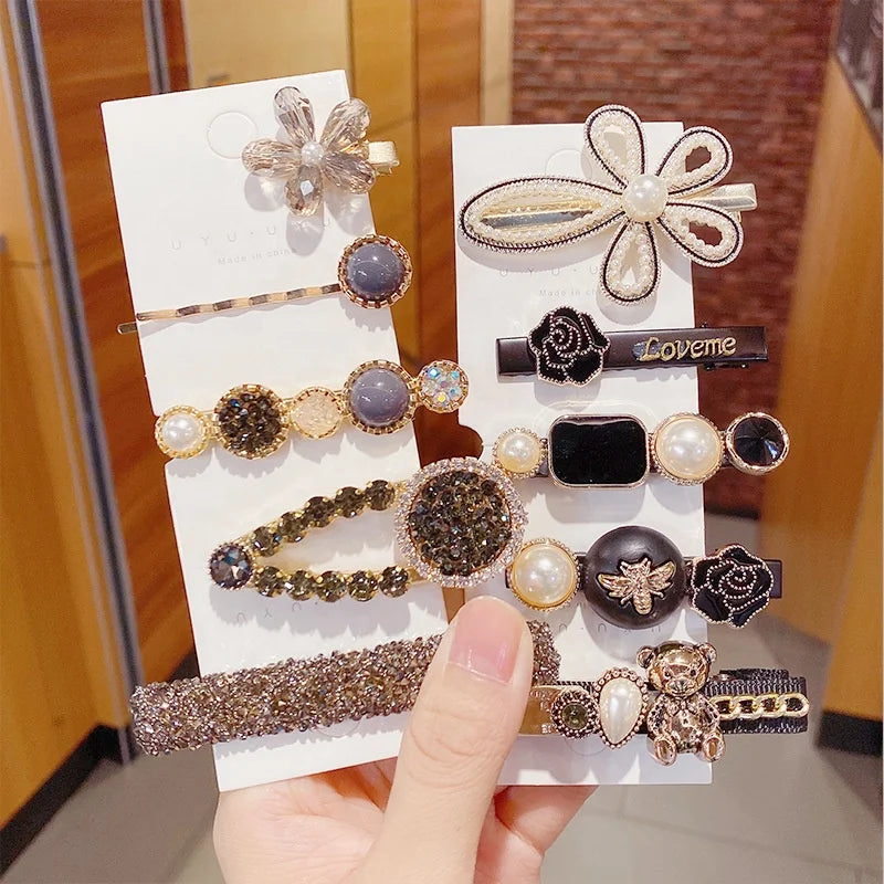 Handmade Luxury Hair Clips for Women and Girls Crystal Rhinestone and Pearl Barrettes Side Clip Hairpin