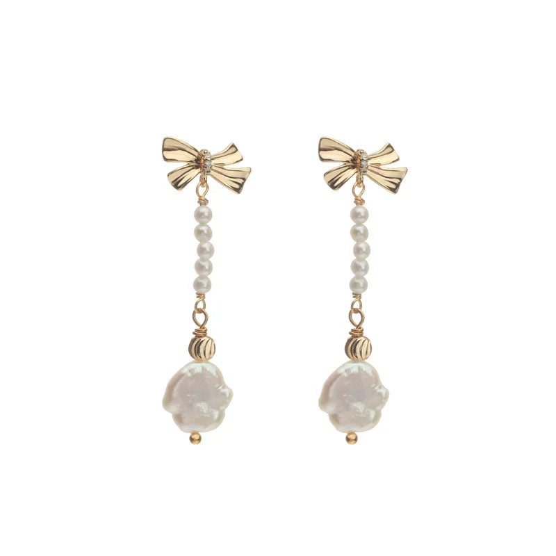 Vintage Freshwater Pearl Pendant Earring for Women Fresh Water Baroque butterfly Petal Pearl Earrings