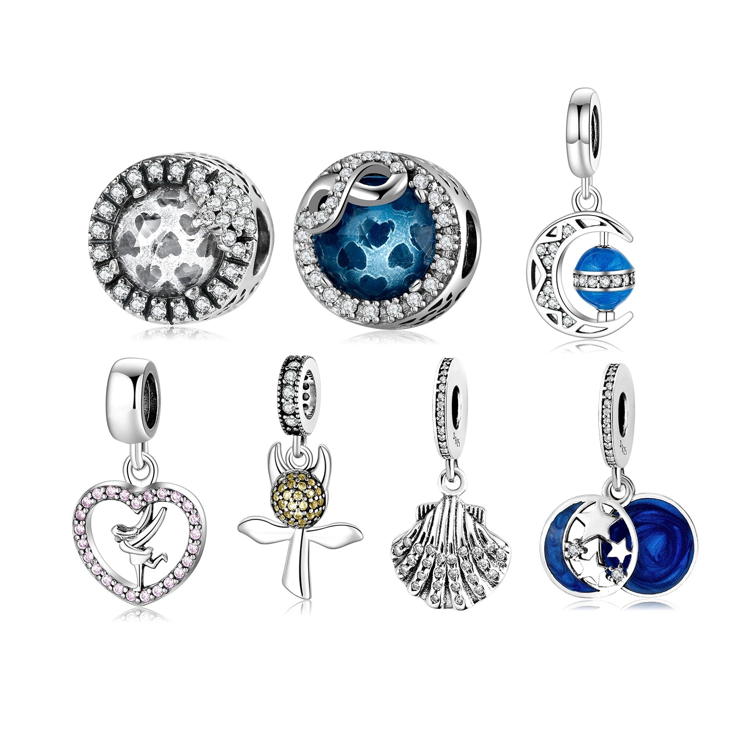 Authentic 925 Sterling Silver Pendant Star Butterfly Beads Charm Fit Original Women Bracelet Fine Silver Jewelry with clear CZ