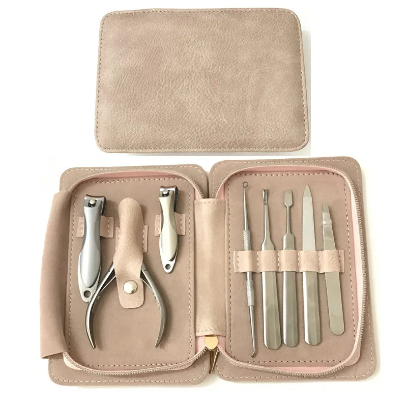 8 in 1 Pedicure Set Ladies Stainless Steel Manicure Travel Size With Leather Cases