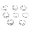 Gaby Adjustable Toe Rings for Women Summer Beach  Silver  Toe Ring Set of 8-piece Foot Jewelry