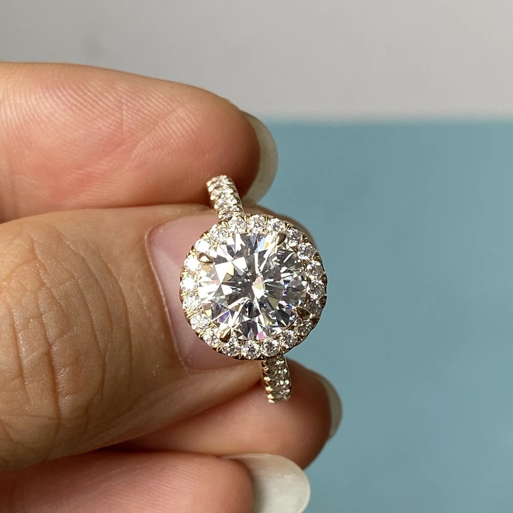 HQ Gems Design 3 Carat Diamond 14k Reall Yellow Gold Moissanite Diamond Wedding Ring
