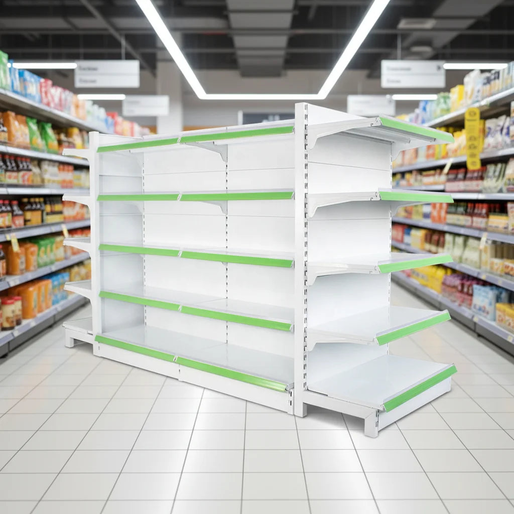 Supermarket Shelf Gondola Display Rack Customizable Heavy Duty Double-Sided Epoxy Powder Coated Easily Installable Stores