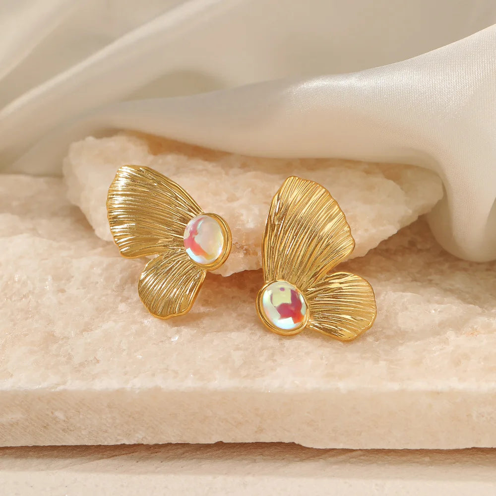INS Gold Plated Butterfly Symmetrical Stainless Steel Earrings Fashionable Wedding Party Gifts Engagement Anniversary Jewelry