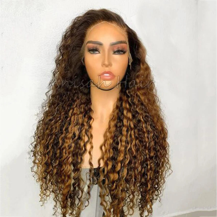 Wholesale Honey Blonde Curly Human Hair Wig HD Lace Front Wig Blonde Highlighted Human Hair Full Lace Wigs for Black Women