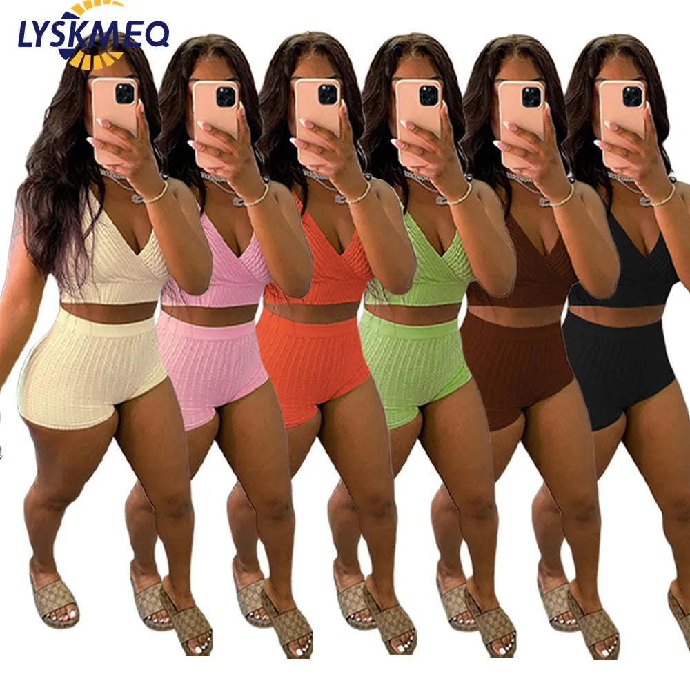2025 Summer Women's Solid Color Sexy Crop tank Top and Shorts Fashion Casual Jogging Women Two Piece Shorts Sets