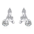 925 Sterling Silver Women CZ Diamond Paris Tower Stud Earrings