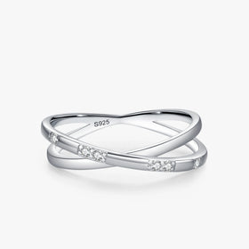 Ailmay Solid 925 Sterling Silver Fashion Cross Line Shiny Zirconia Finger Ring for Women Personality Party Fine Jewelry Gifts
