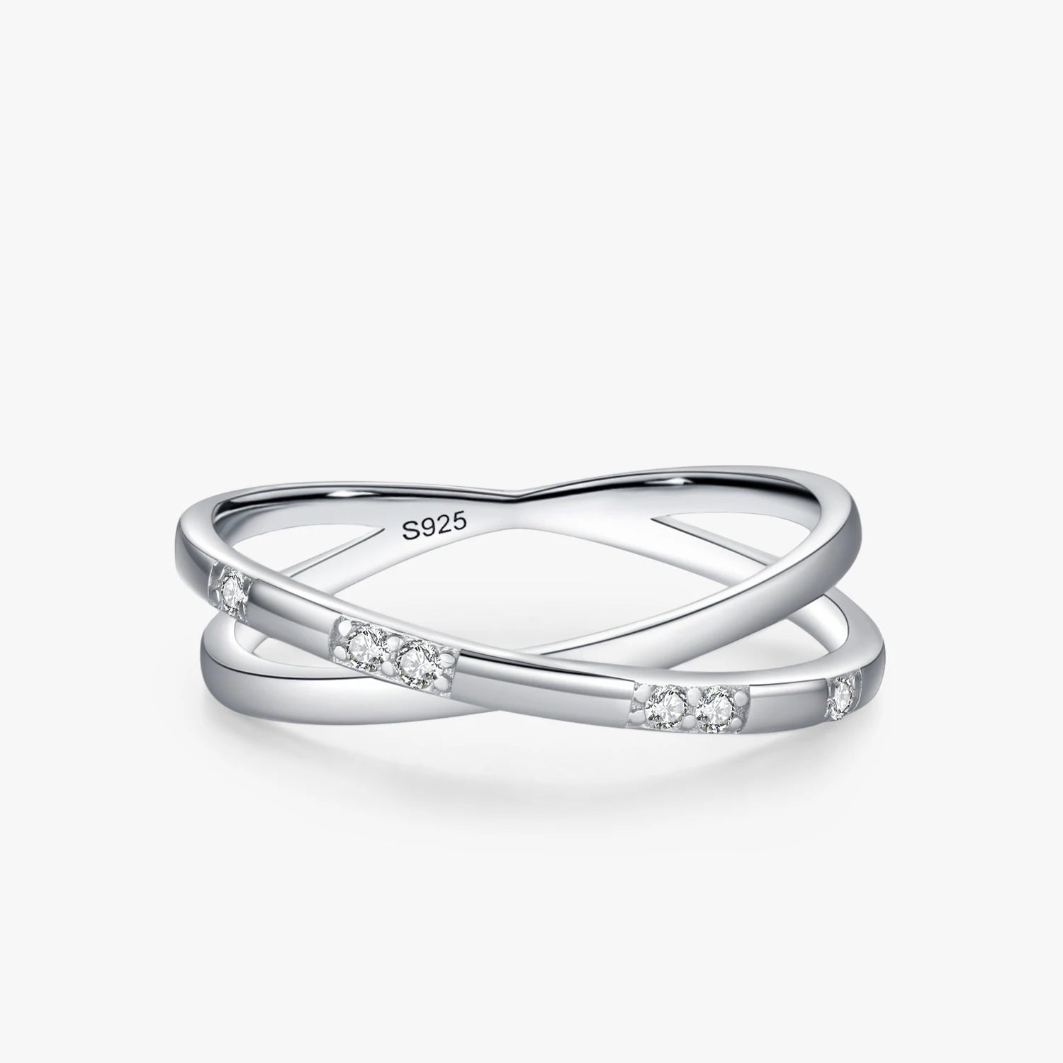 Ailmay Solid 925 Sterling Silver Fashion Cross Line Shiny Zirconia Finger Ring for Women Personality Party Fine Jewelry Gifts
