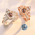 Fashion New Opening Adjustable 100 Languages I Love You Memory Projection Ring Crown Inlaid Zircon Couple Wedding Ring Set