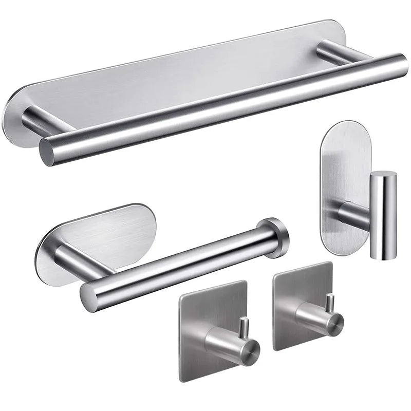 Wall Mount 5 Pcs Bathroom Hardware Set Stainless Steel Toilet Accessories Paper Holder Shower Hanging Hooks Towel Rack Set