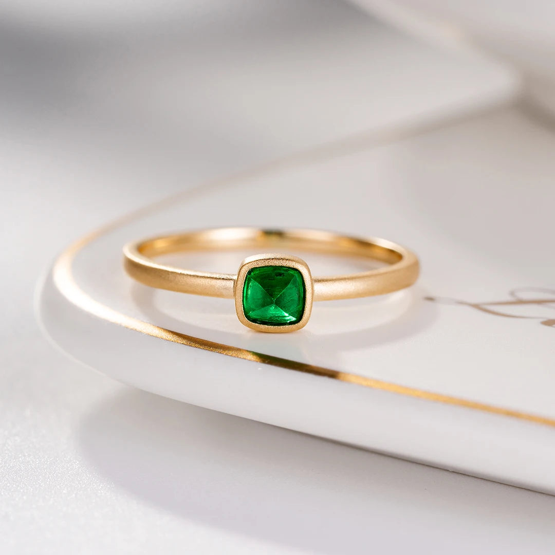 Factory Custom Natural Emerald Real 18k Gold Jewelry Ring