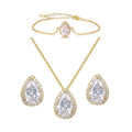 Luxury Delicate Water Drop Crystal O Chain Cubic Zircon Necklaces Earrings Bracelets-3 Piece Brass Jewelry Sets for Women