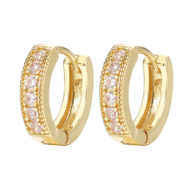 Wholesale New Trendy Hot Circle Hug Women Studded 24K Gold Plated Hoops Stainless Steel Fashion Jewelry Earrings for Women