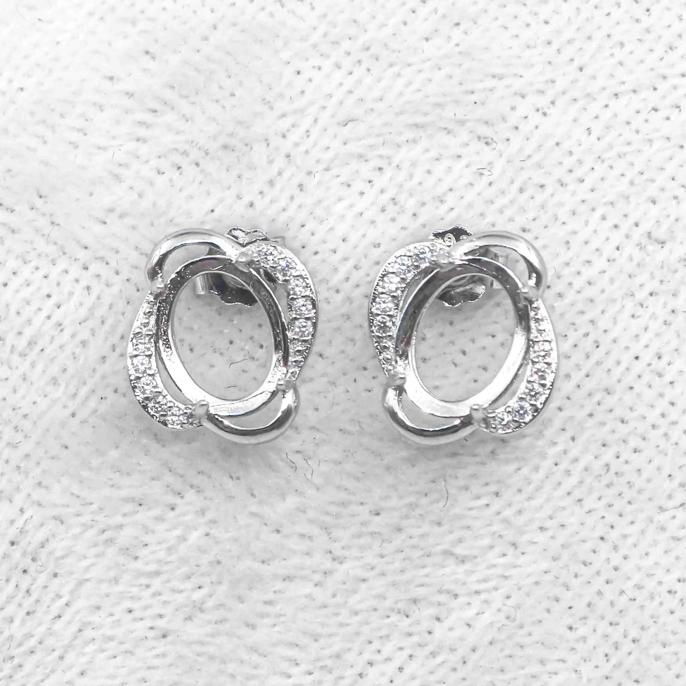 Sterling Silver 7*9mm Semi Mount Stud Earrings Empty Support Blank Claws Setting S925 Base Without Center Stone for DIY Inlay