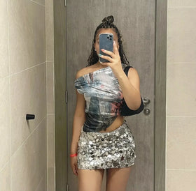 Sequins Mini Skirt Party High Waist Sexy Night Club Short Skirts for Women