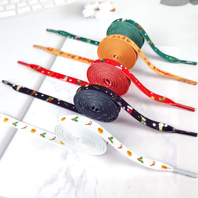Christmas Snowman Elk Flat Shoe Laces 8 mm Width 80-160cm Christmas Printing Polyester af1 Sneakers Shoelaces