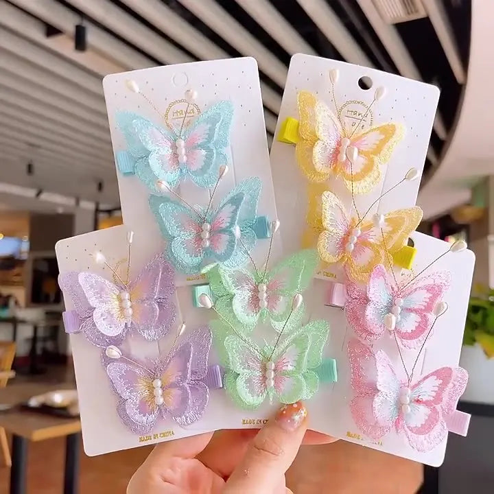 2 Pcs/set New Korean Style Embroidery Hairpins Girls Cute Sweet Color Large Butterfly Kids Hair Clip