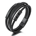Handmade Bisuterias Pulseras Multi-layer Leather Woven Bracelet Stainless Steel Charms Bracelet for Men