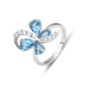 Abiding Jewelry Pear Natural Gemstone Sky Blue Topaz Ring CZ Butterfly Jewelry Trendy Gift Studded Wedding Ring for Women