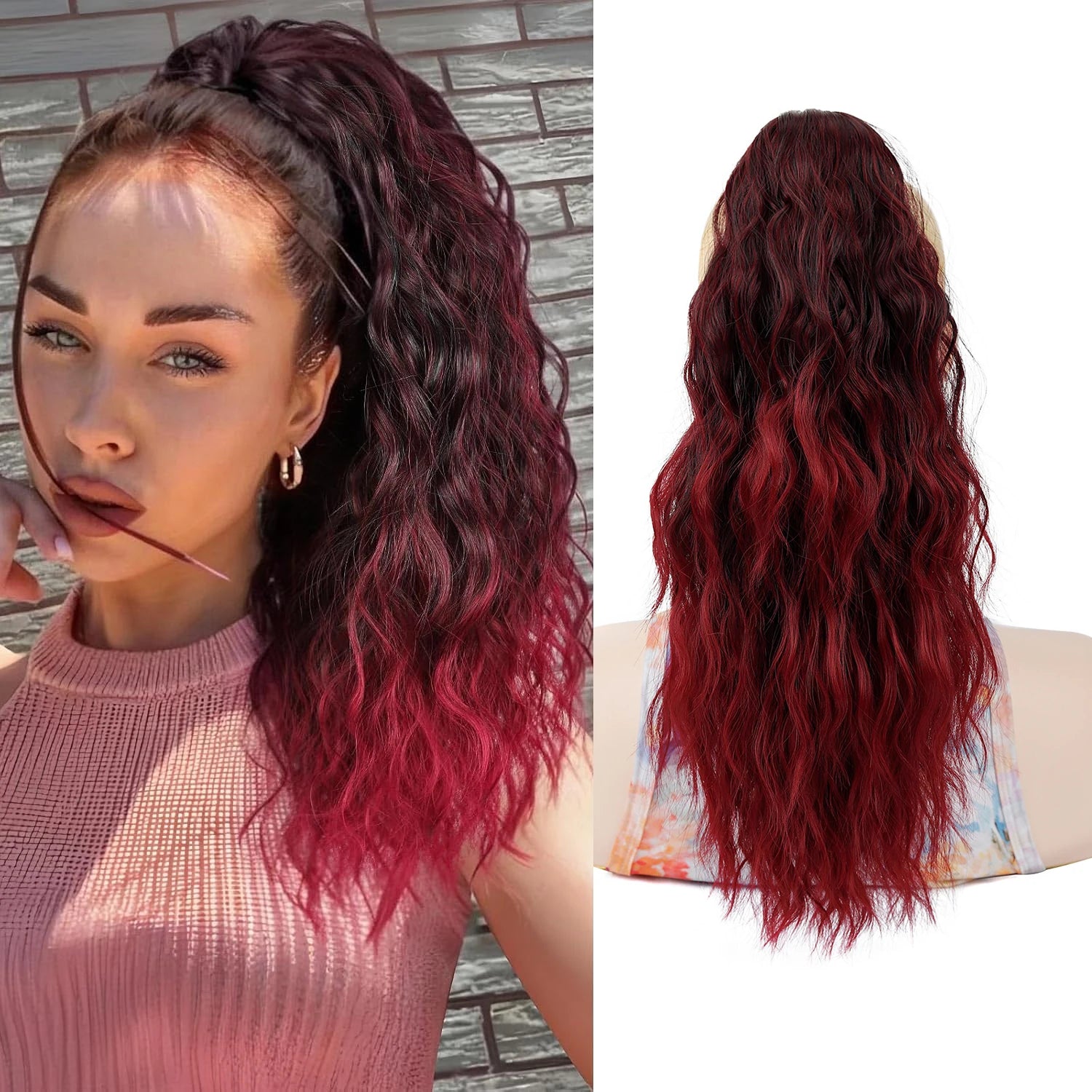 16 Inch Black Claw Clip Ponytail Extensions for Women Fluffy Thick Wavy Jaw Clip in Pony Tails Soft Synthetic Hairpiece