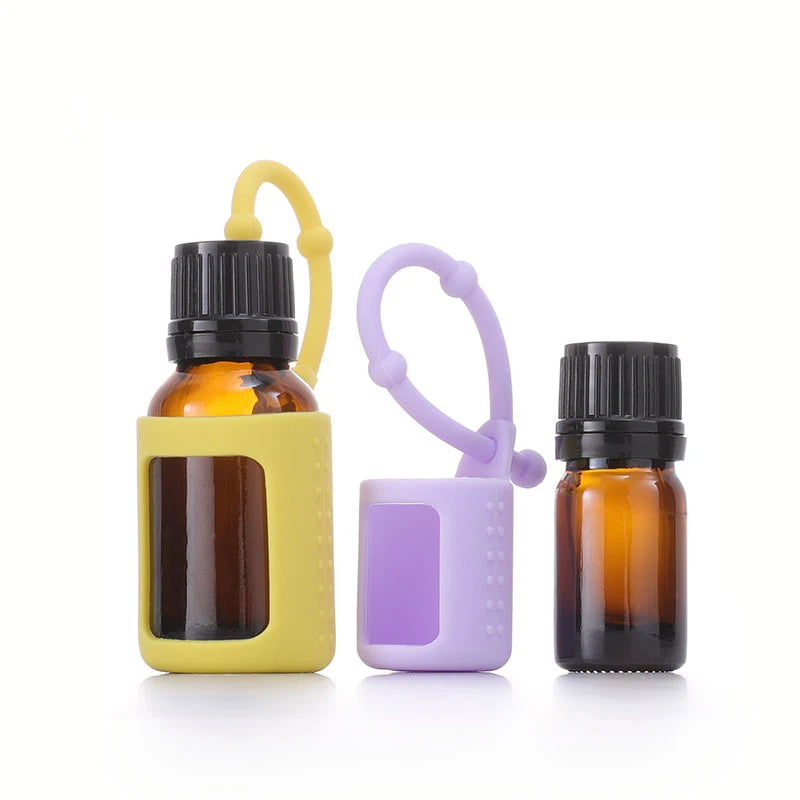 Wholesale Anti Slip 5ml 15ml Small Colorful Portable Roller Glass Bottle Essential Oil Bottle Protective Silicone Case Sleeve