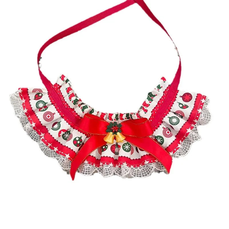 New Design Christmas Clothes Gift Pet Accessories Cute Bow Tie Lace Bibs Cat Dog Bandana Collar