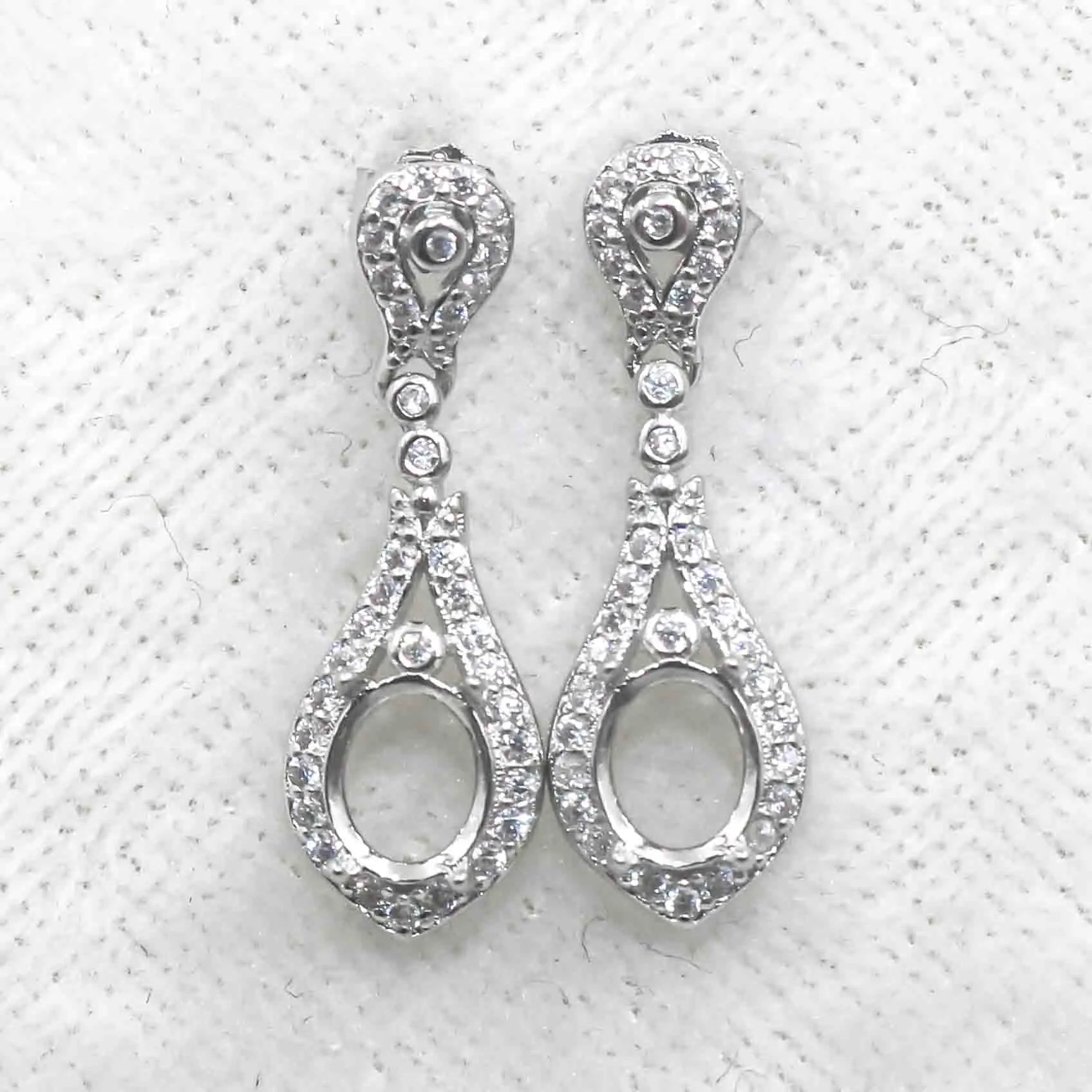 Sterling Silver 5*6mm Semi Mount Stud Eardrops Empty Frame Support Blank Setting S925 Base Without Center Stone DIY for Inlay