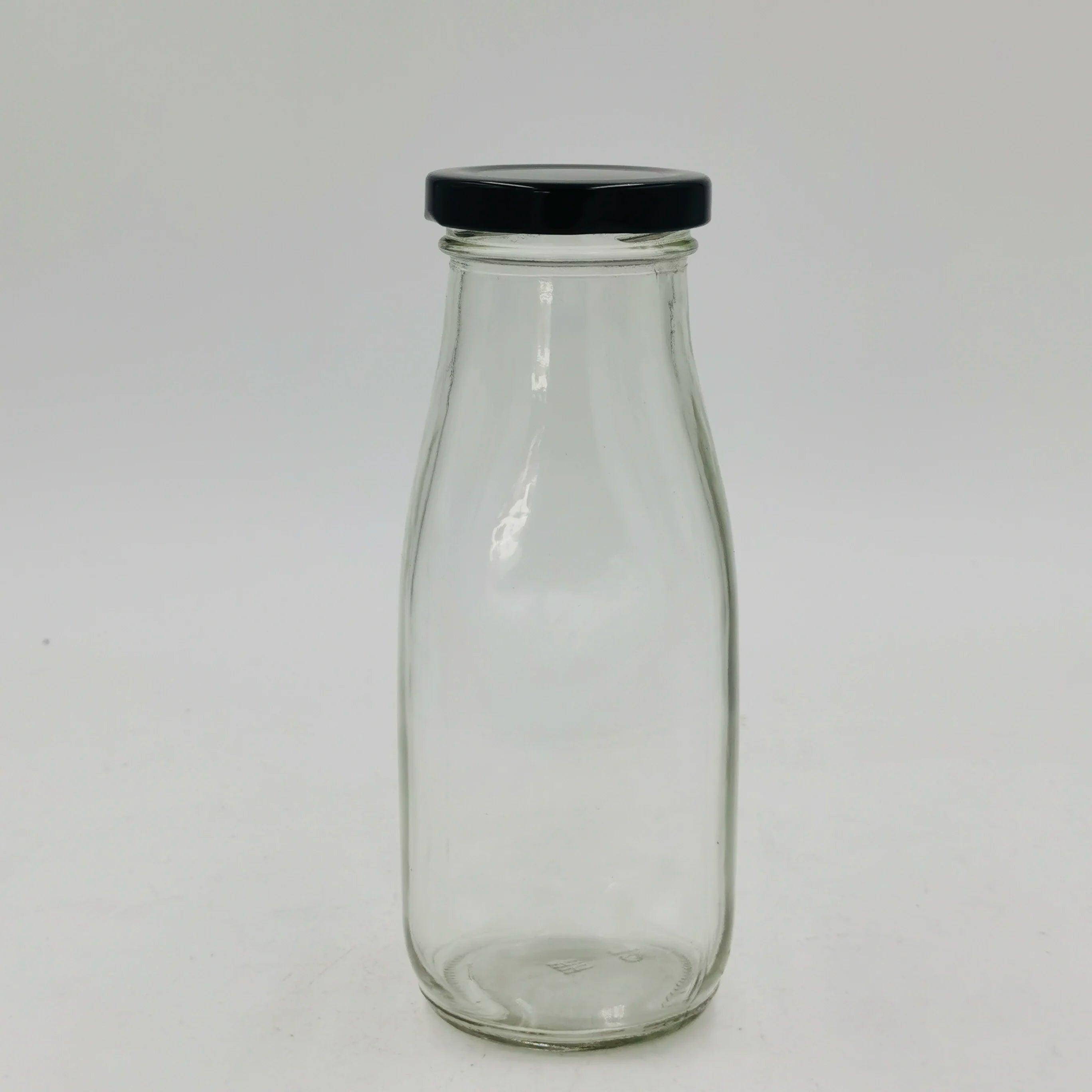 Factory 100ml 200ml 330ml 500ML Clear Round Drinking Reborn Tea Milk Bottle With Lid Glass Carton Screen Printing Beverage