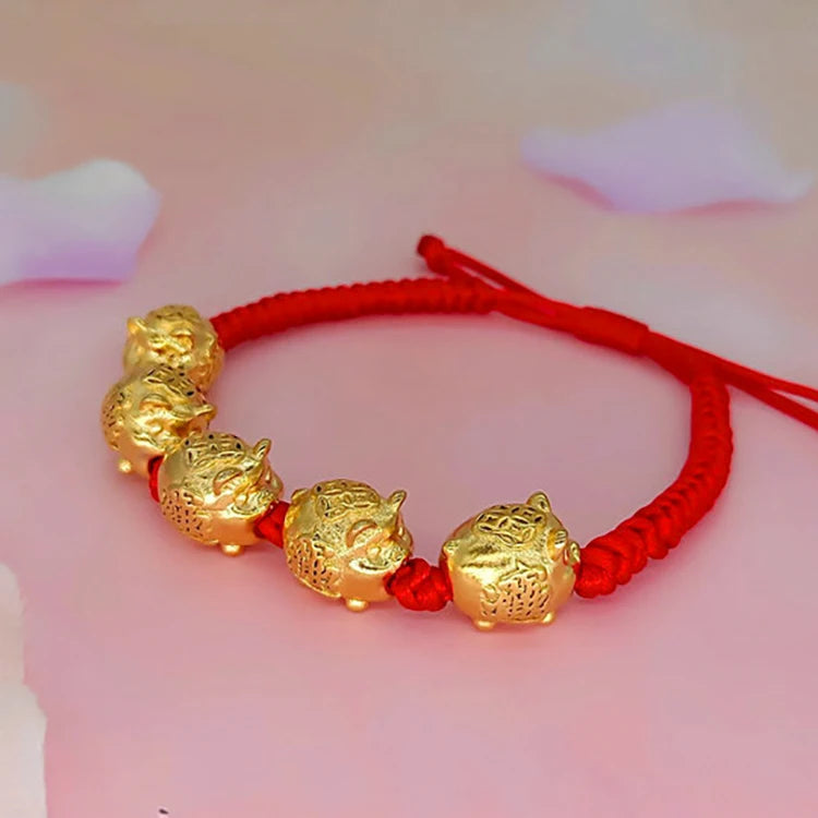 Little Pig's Birth Year Red String Bracelet Couple Gold Plateden Five Fortune Pig Hand String 3D Hard Gold Plated Pig